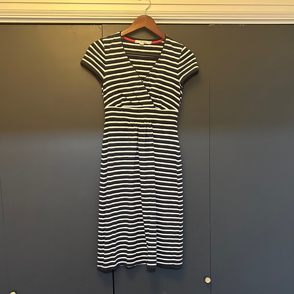 Boden Striped Navy and White Midi Dress